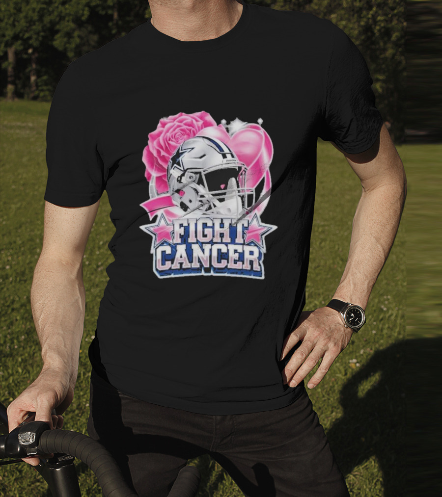Fight Cancer Breast Cancer Dallas Cowboys Helmet Roses Pink T-Shirt