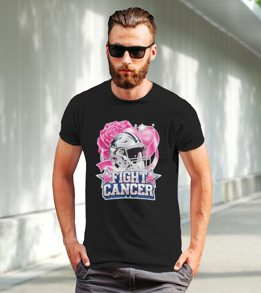 Fight Cancer Breast Cancer Dallas Cowboys Helmet Roses Pink T-Shirt