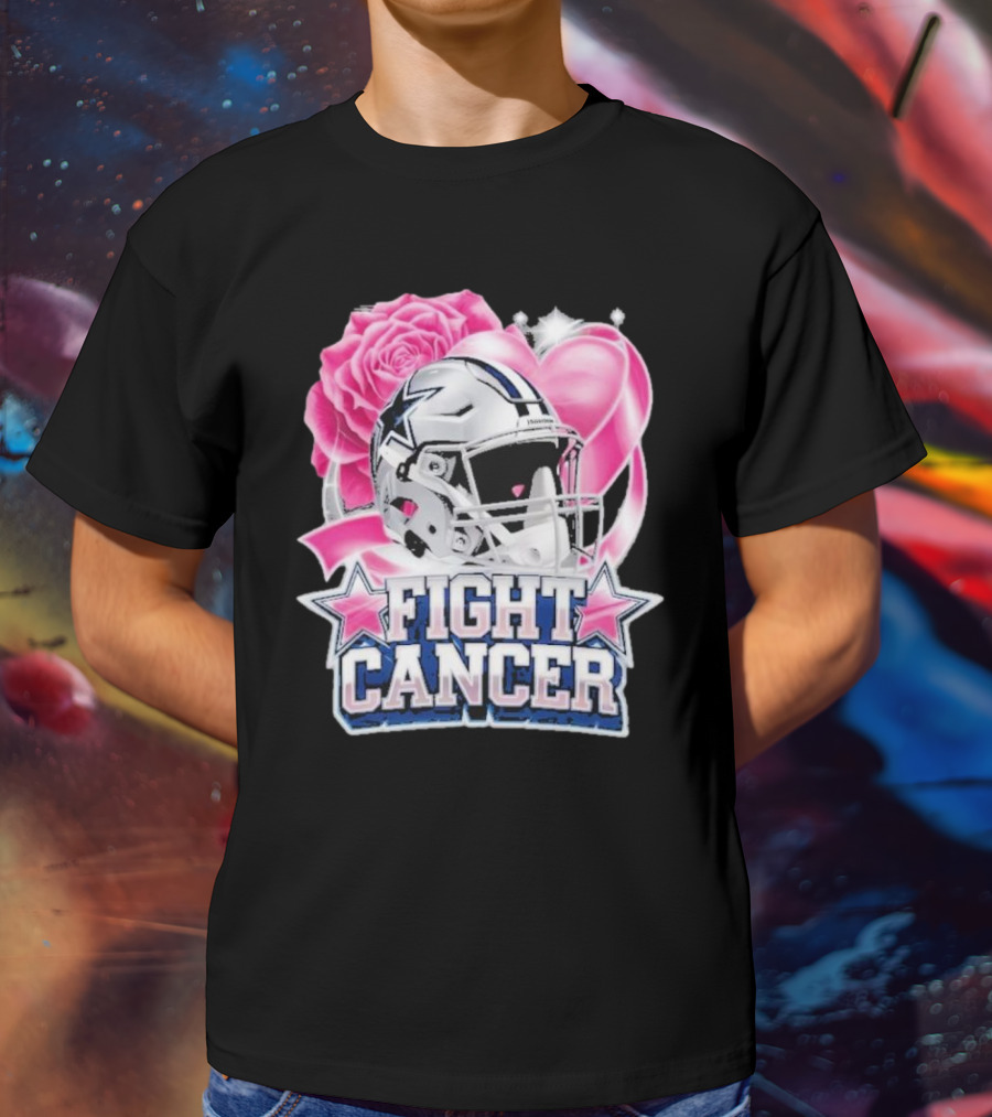Fight Cancer Breast Cancer Dallas Cowboys Helmet Roses Pink T-Shirt