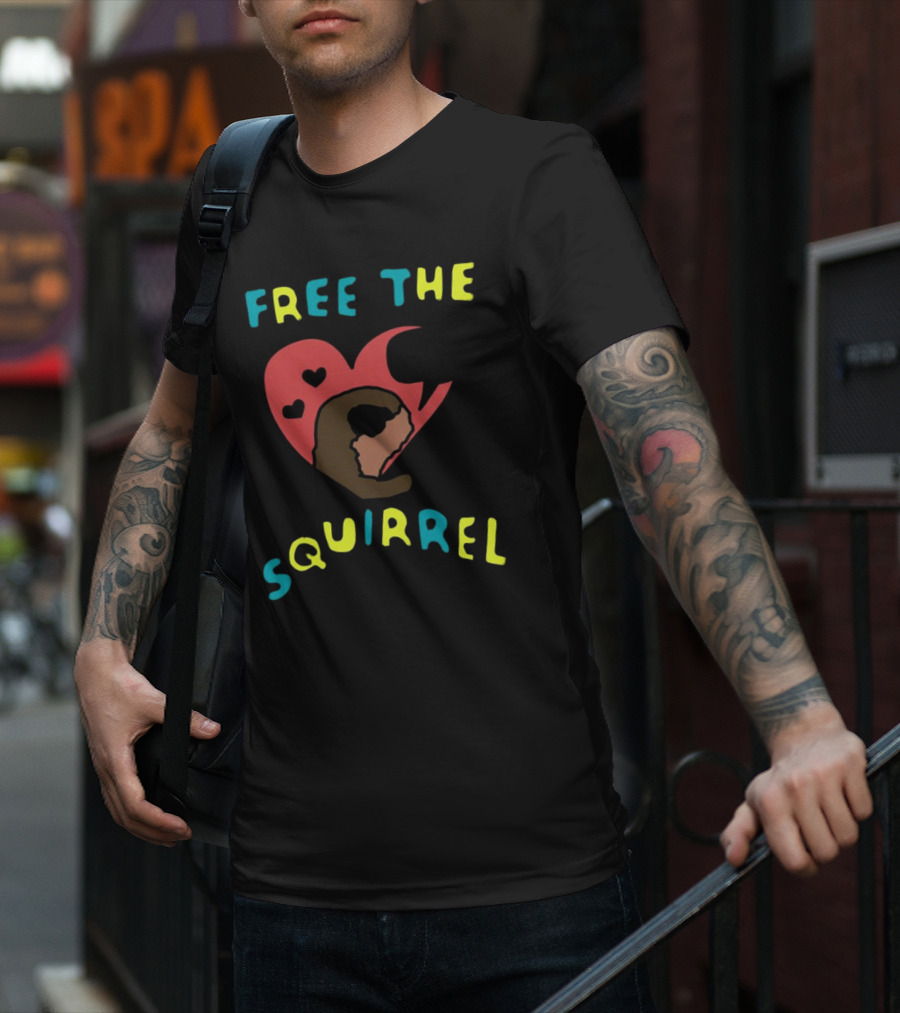 Free The Squirrel I Like Trains Heart Speech Bubble T-Shirt