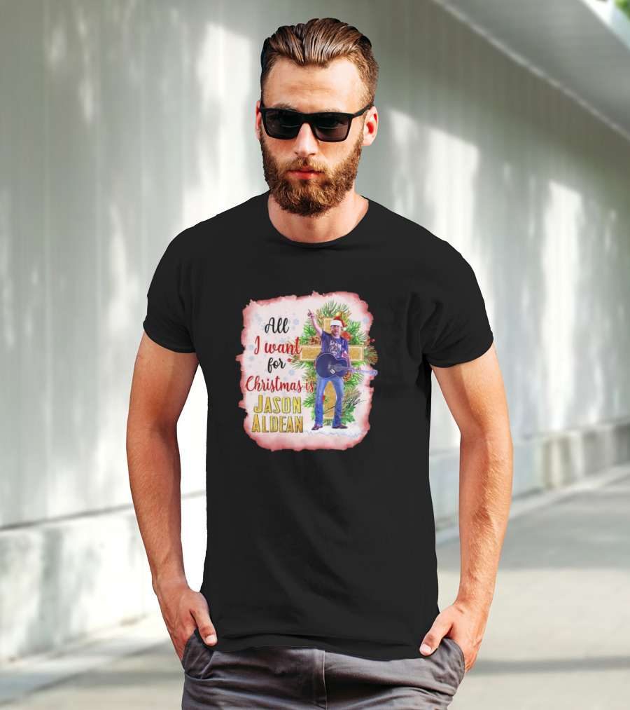 All I Want For Christmas Is Jason Aldean In Santa Hat With Guitar T-Shirt