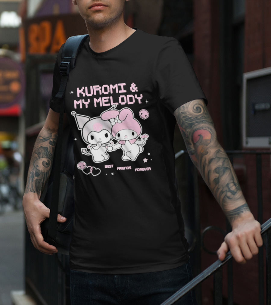 Kuromi And My Melody Best Friends Forever Skull Cute And Heart T-Shirt