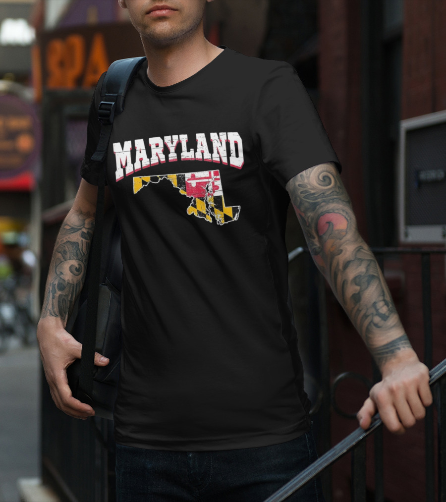 Maryland State Flag Map Proud Us Citizen America T-Shirt