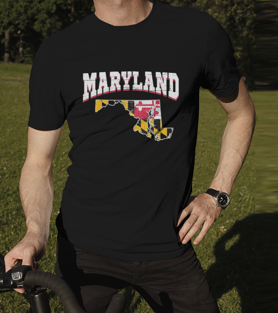 Maryland State Flag Map Proud Us Citizen America T-Shirt
