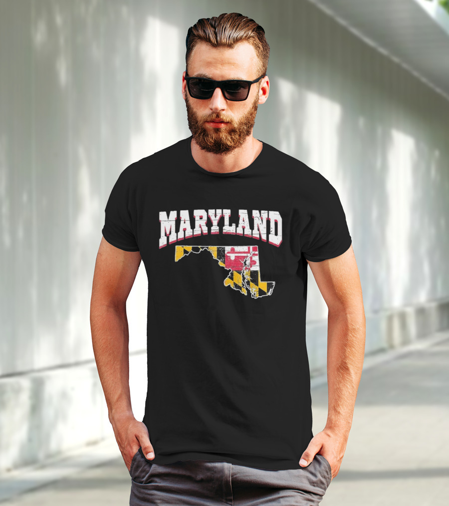 Maryland State Flag Map Proud Us Citizen America T-Shirt