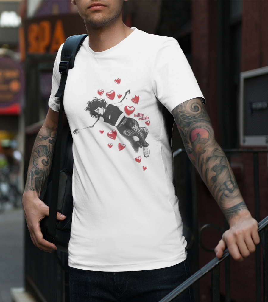 Billie Eilish Surrounded By Floating Red Hearts Valentine T-Shirt