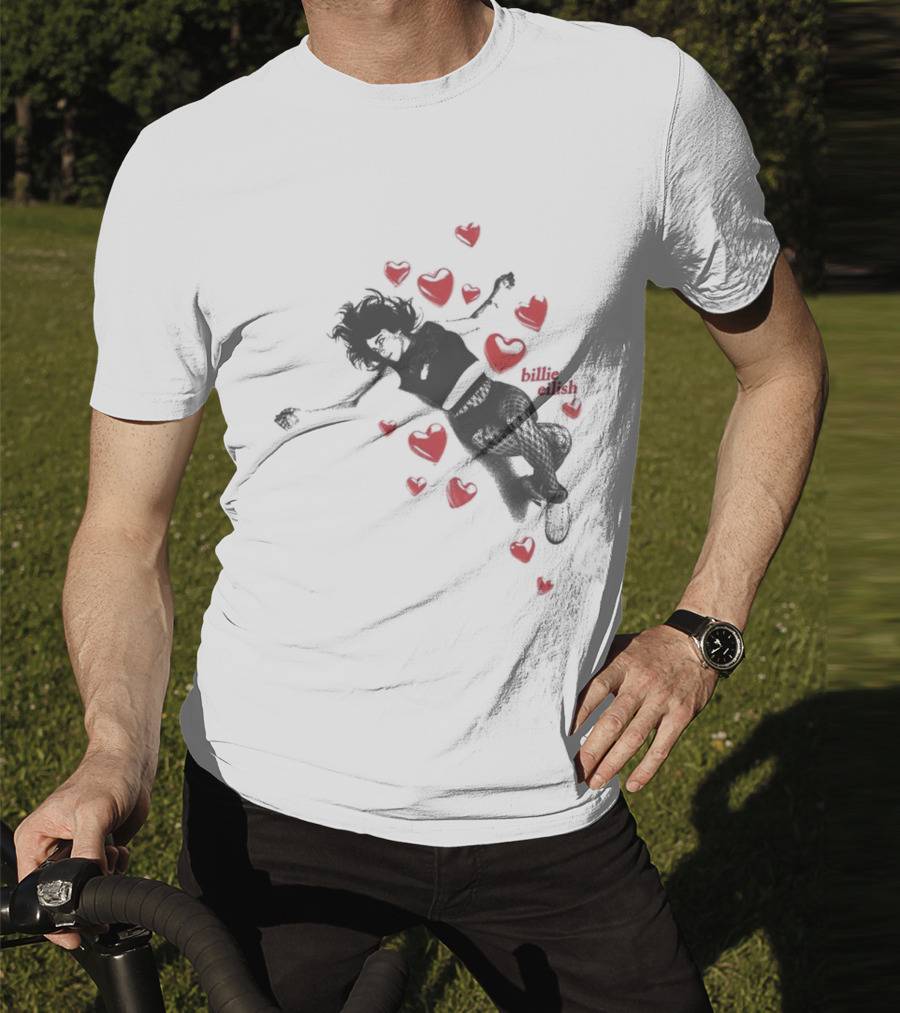 Billie Eilish Surrounded By Floating Red Hearts Valentine T-Shirt