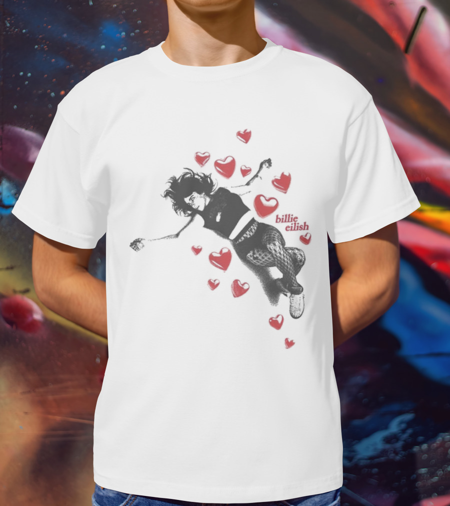 Billie Eilish Surrounded By Floating Red Hearts Valentine T-Shirt
