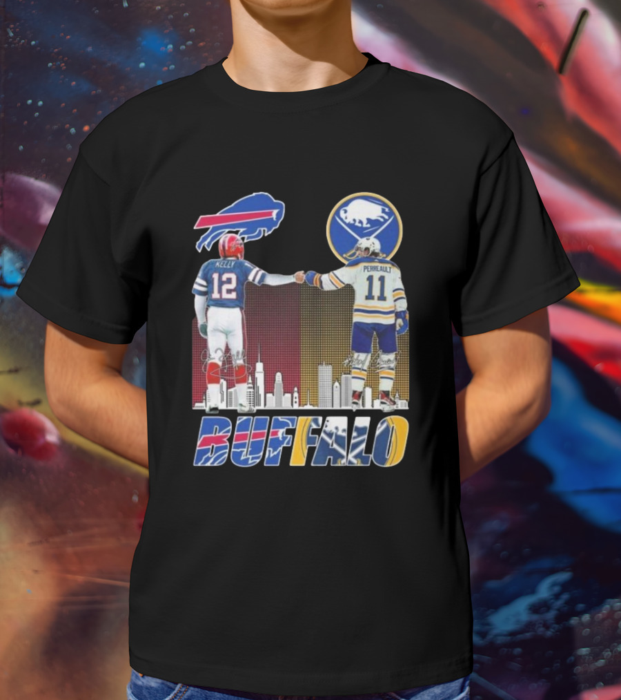 Buffalo Bills Sabres Kelly Perreault Signatures Skyline T-Shirt