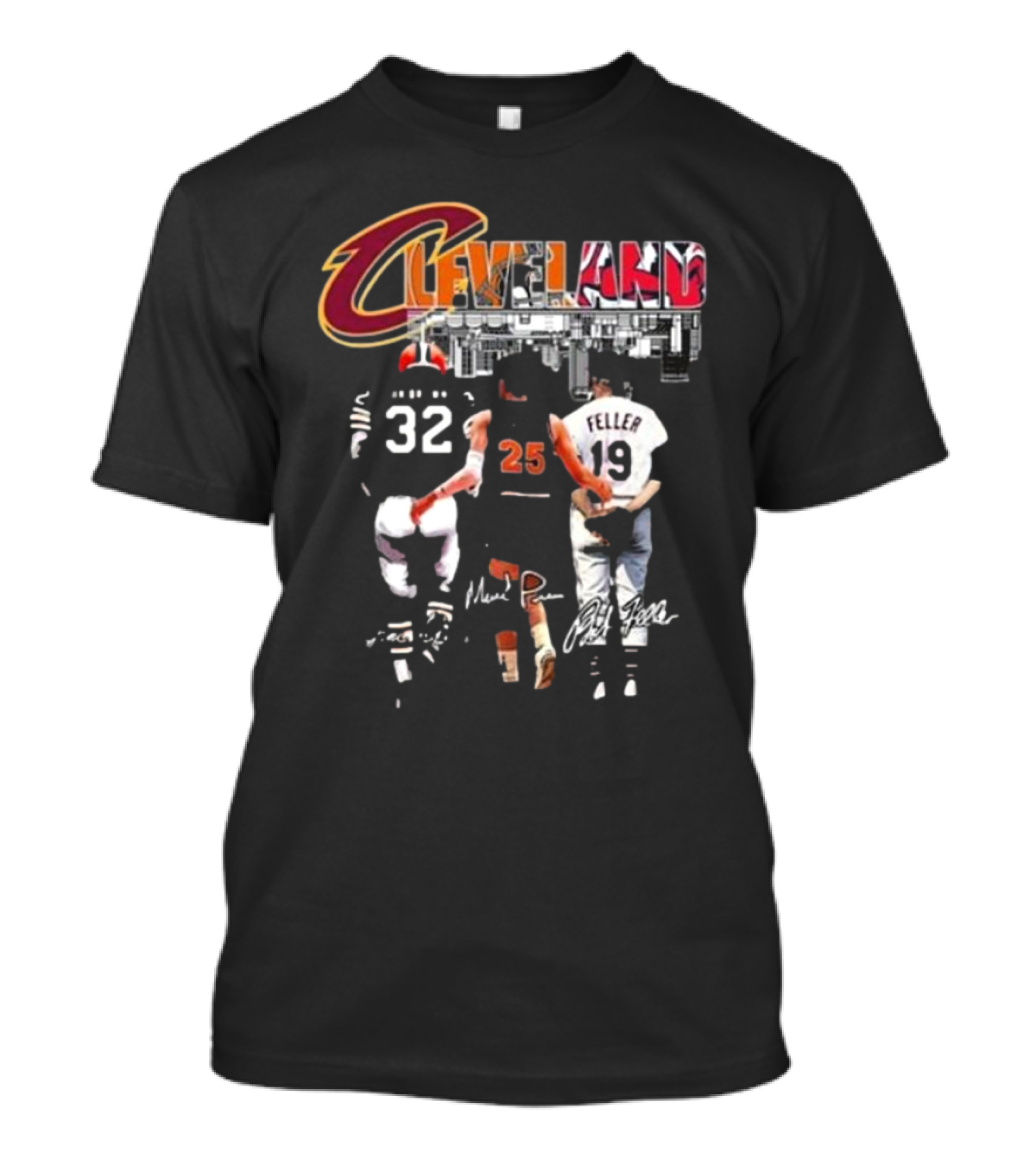 Cleveland Browns Jim Brown Cavaliers Mark Price Guardians Bob Feller Signatures T-Shirt