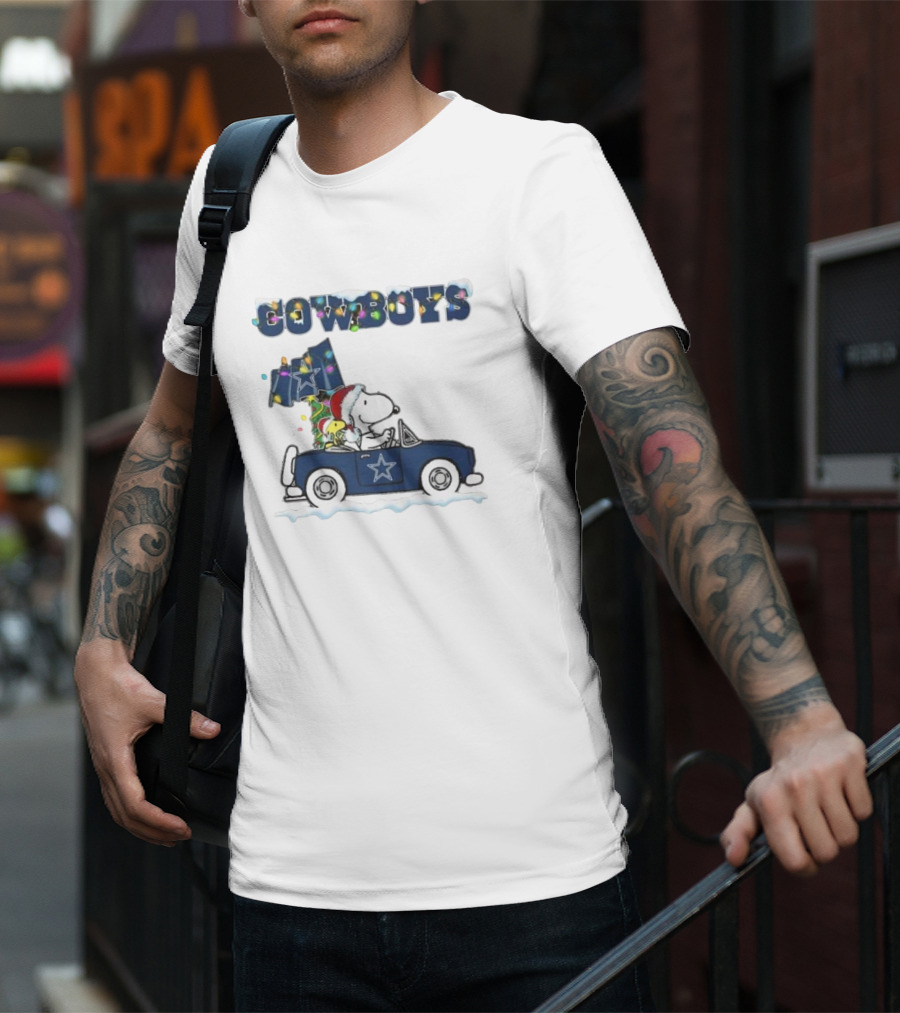 Cowboys Snoopy Christmas Car Cartoon Sports T-Shirt