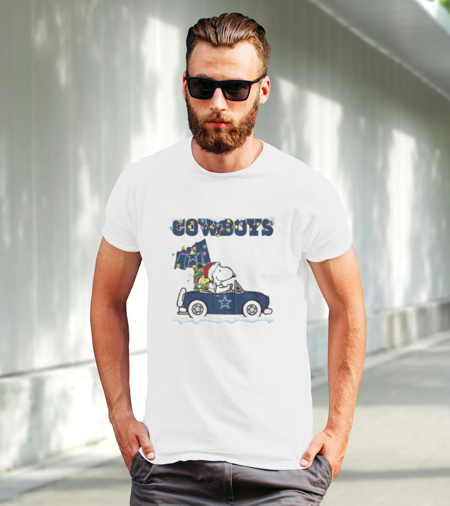 Cowboys Snoopy Christmas Car Cartoon Sports T-Shirt