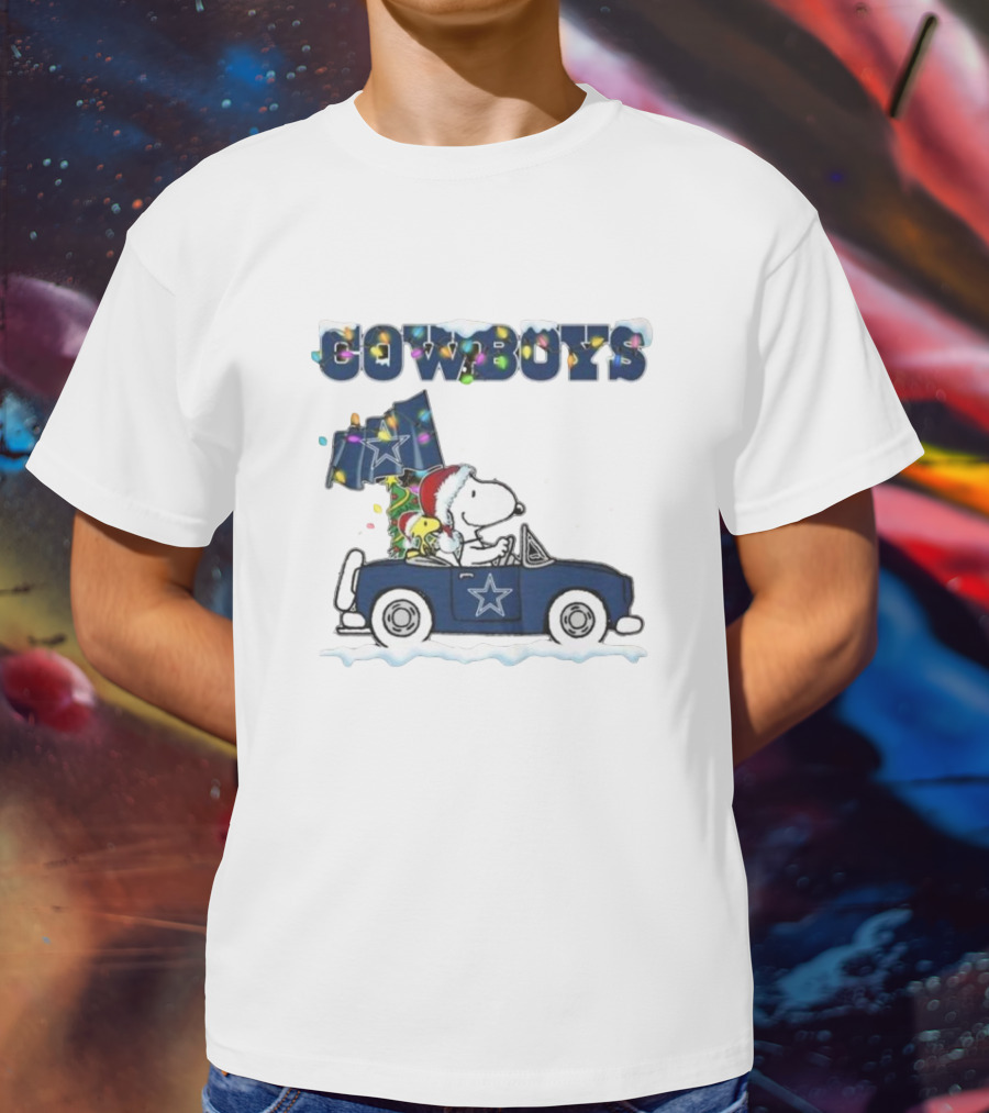 Cowboys Snoopy Christmas Car Cartoon Sports T-Shirt