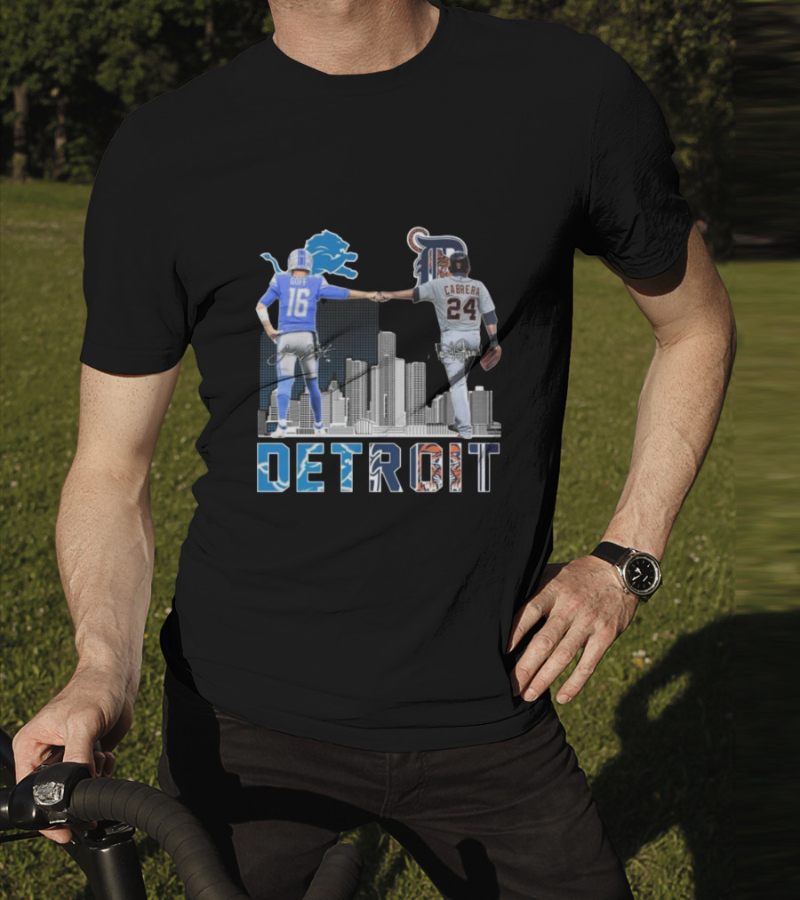 Detroit Lions Goff Tigers Cabrera Signatures Skyline T-Shirt
