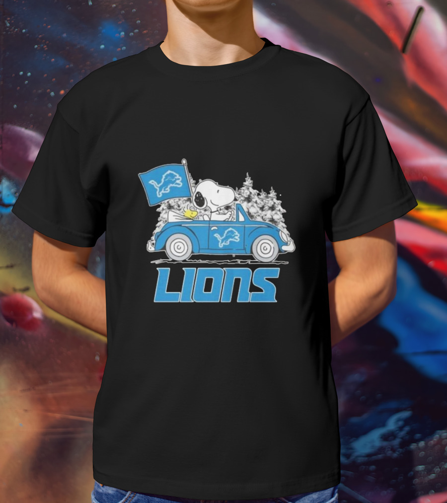 Detroit Lions Snoopy Peanuts Car Christmas Sports T-Shirt