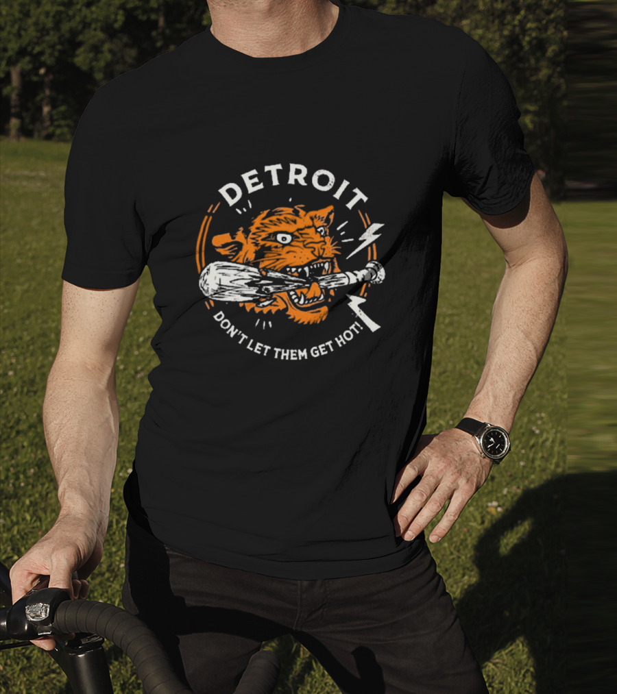 Detroit Tigers MLB Fierce Tiger With Baseball Bat Iconic Warning T-Shirt