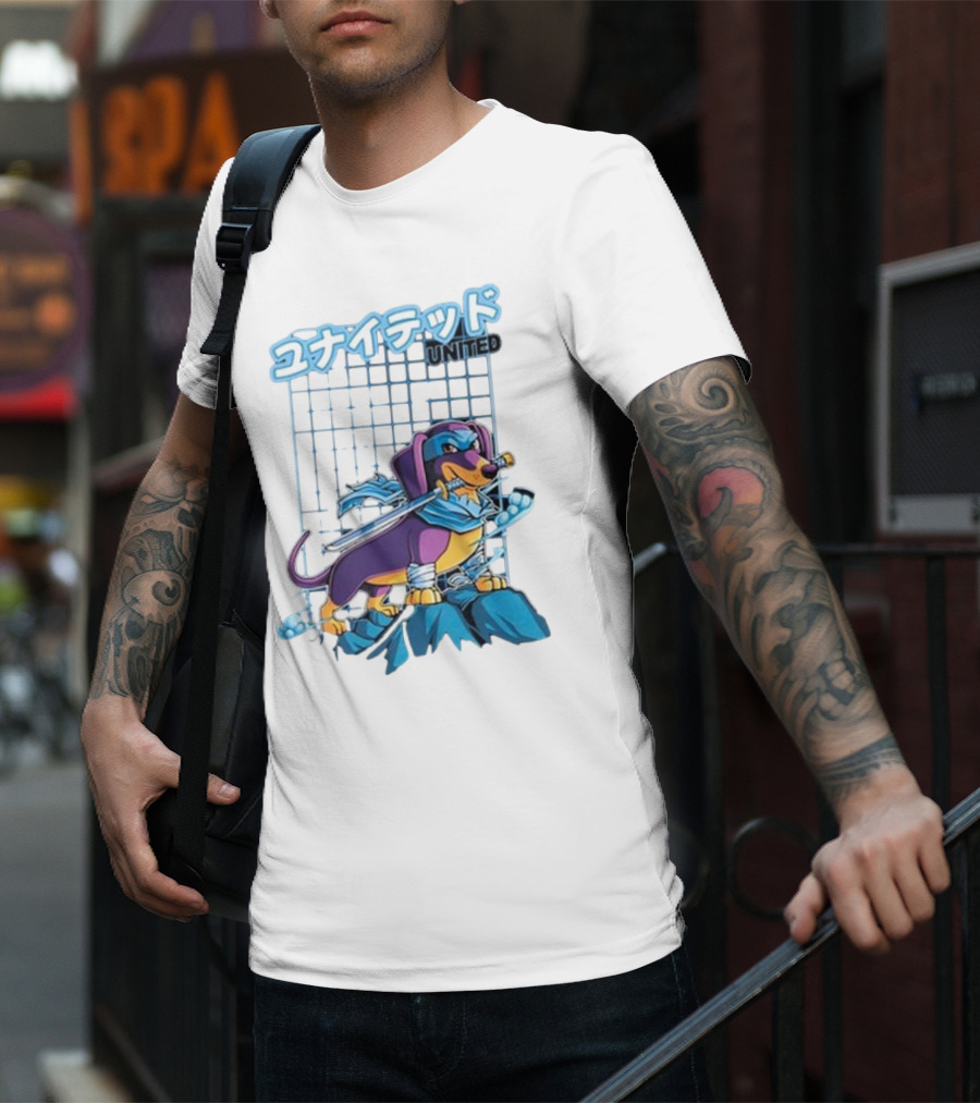 Dylan United Unitedgamer Bumi Ninja Dog On Rock With Sword And Blue Scarves T-Shirt