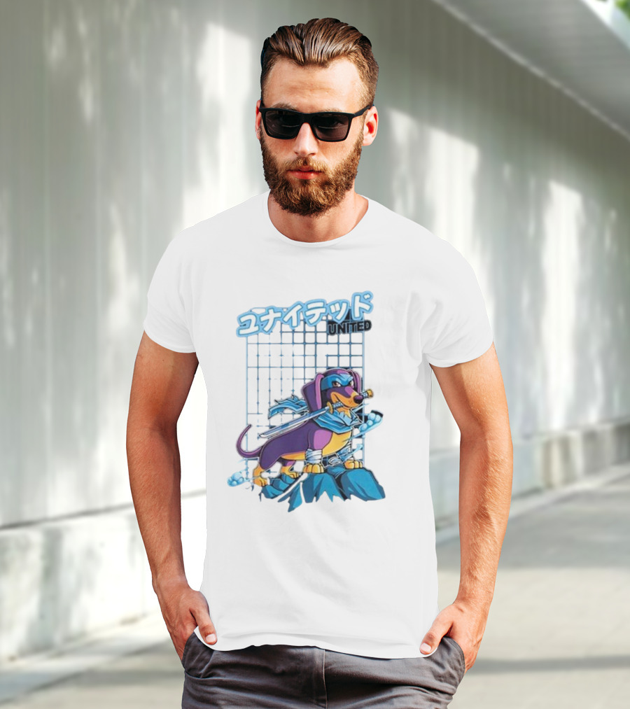 Dylan United Unitedgamer Bumi Ninja Dog On Rock With Sword And Blue Scarves T-Shirt