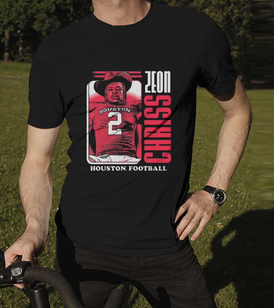 Houston Cougars Football Zeon Chriss Number 2 Red Black White T-Shirt