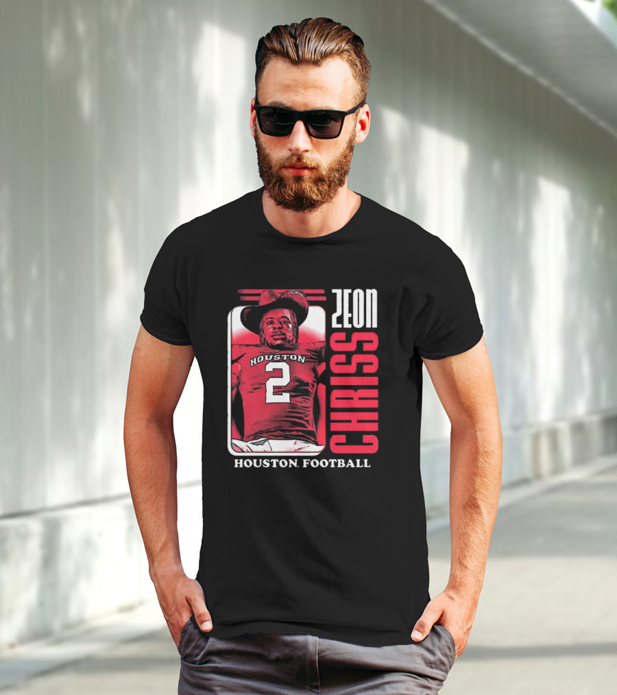 Houston Cougars Football Zeon Chriss Number 2 Red Black White T-Shirt