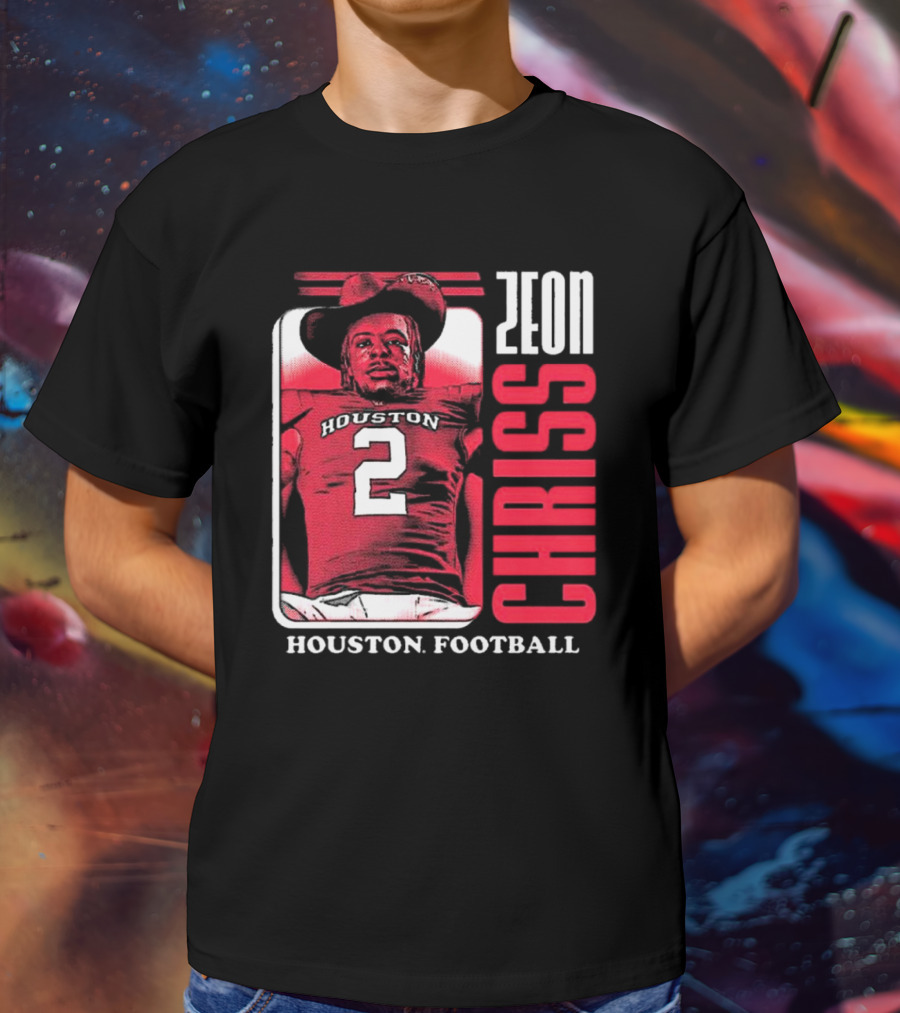 Houston Cougars Football Zeon Chriss Number 2 Red Black White T-Shirt
