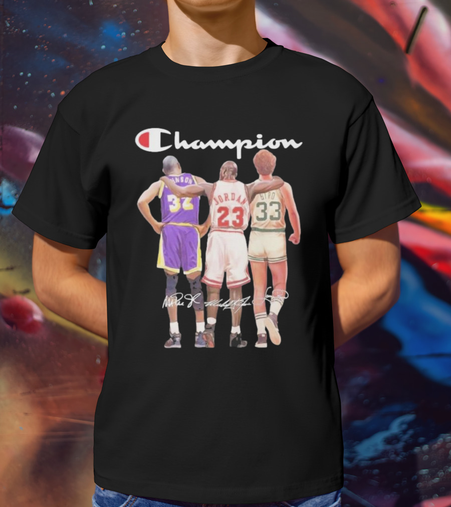 Champion Magic Johnson Jordan Bird Signatures 32 23 33 T-Shirt