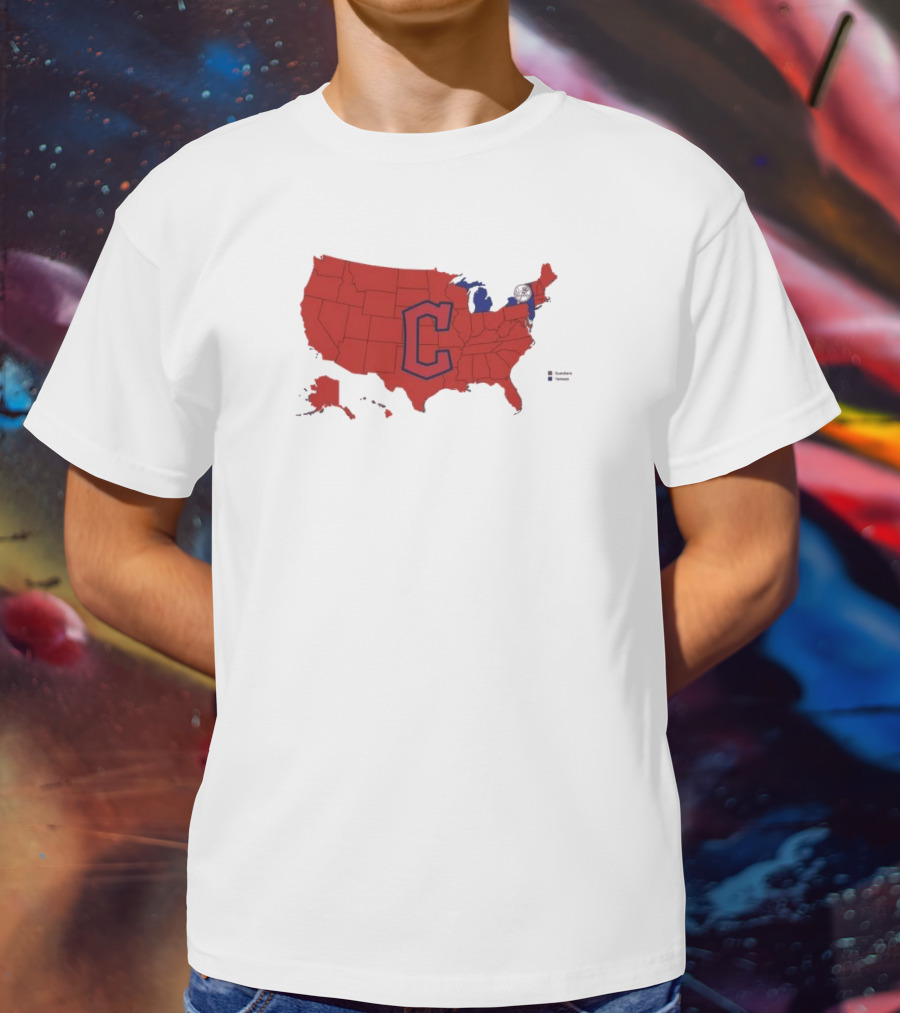 Map Of Who America Is Rooting For In The NLCS Cleveland Guardians MLB Logo USA Outline T-Shirt