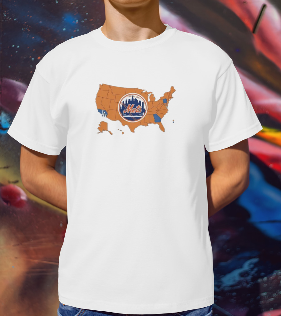 Map Of America Rooting For Mets With Dodgers And Braves Highlights In NLCS MLB T-Shirt