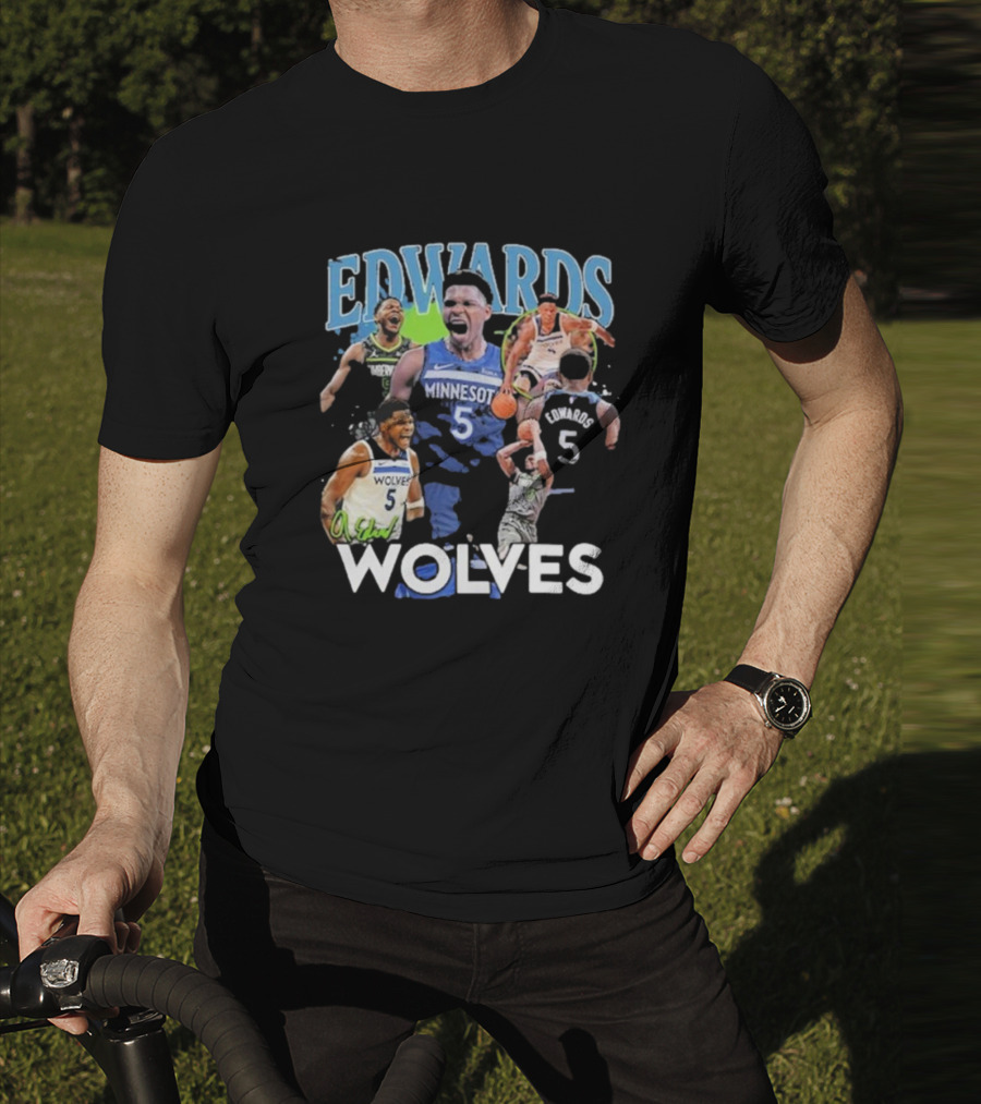 EDWARDS Minnesota Wolves Number 5 Basketball Action Collage T-Shirt