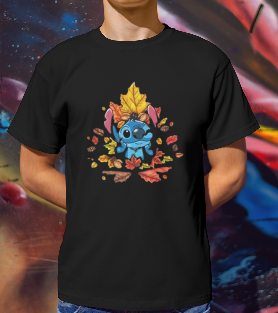 Stitch Ohana Autumn Leaf Celebration With Colorful Fall Foliage T-Shirt