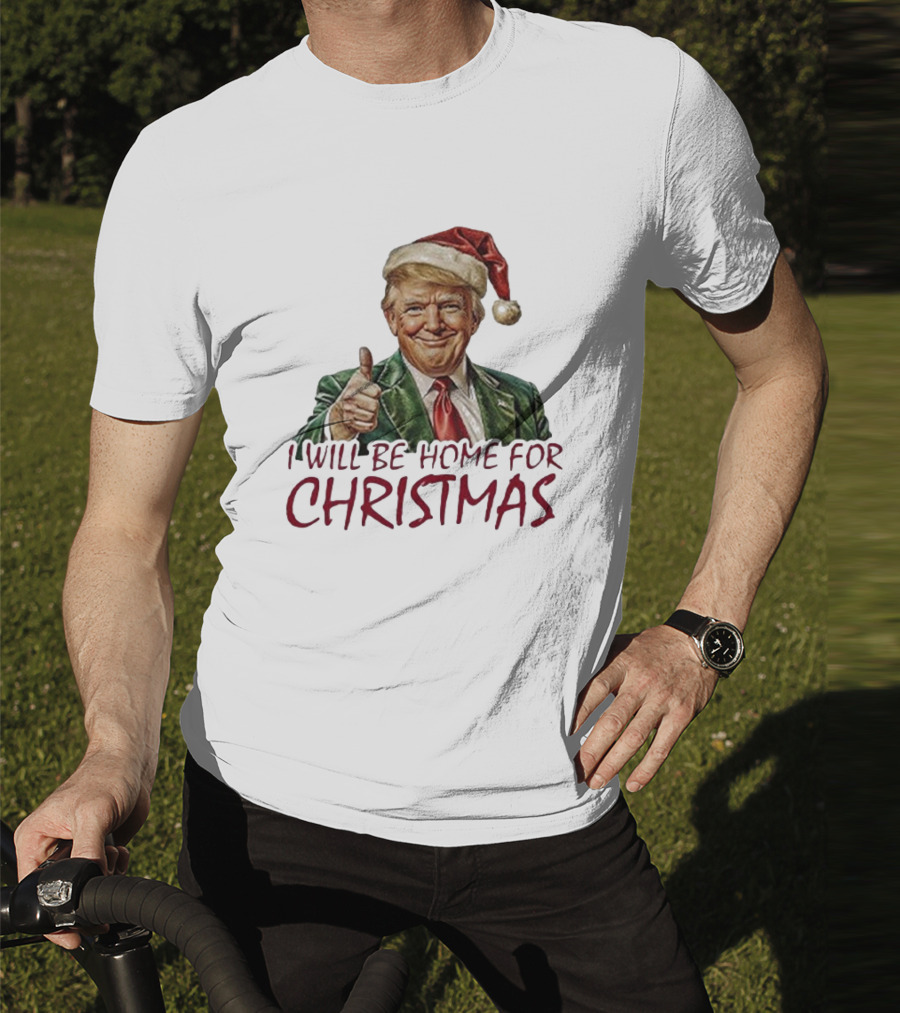 I Will Be Home For Christmas Santa Hat Thumbs Up T-Shirt