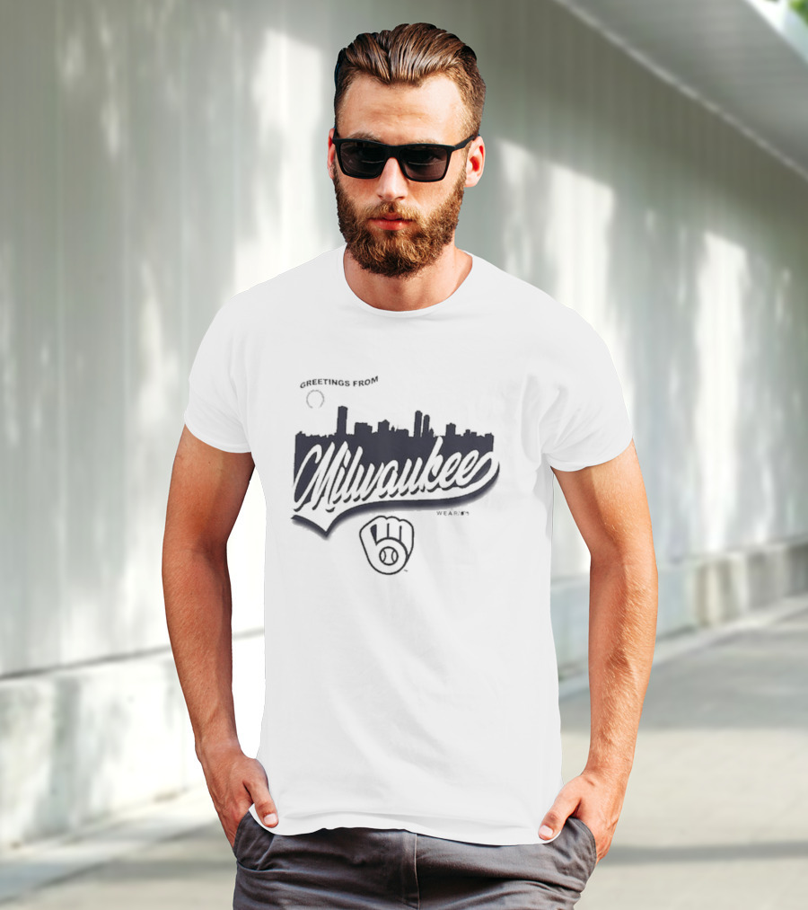 Greetings From Milwaukee Brewers Skyline Wear ᐩ 3 T-Shirt