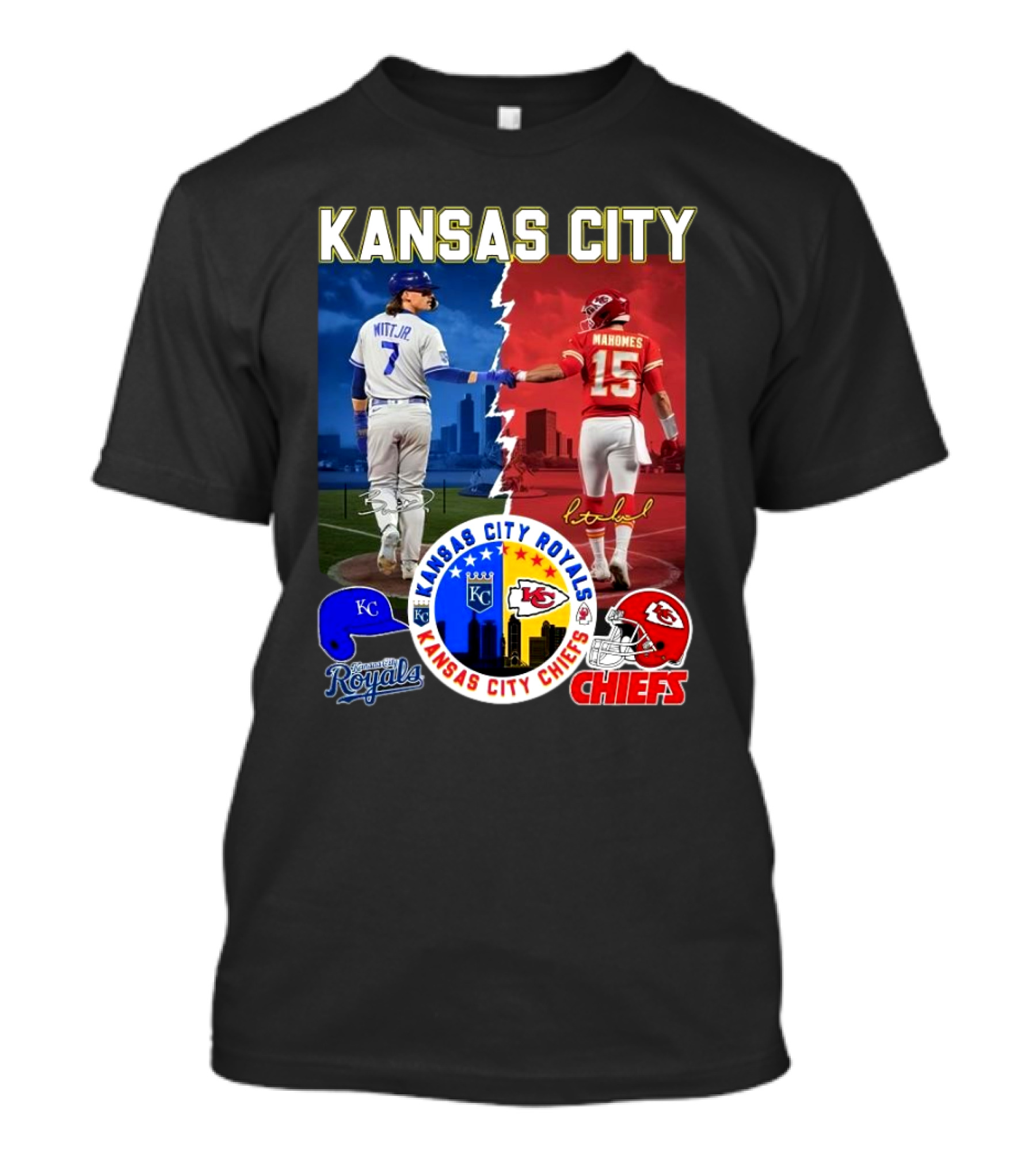 Kansas City Royals Robert Witt Jr. Chiefs Patrick Mahomes Signatures Royals Chiefs T-Shirt
