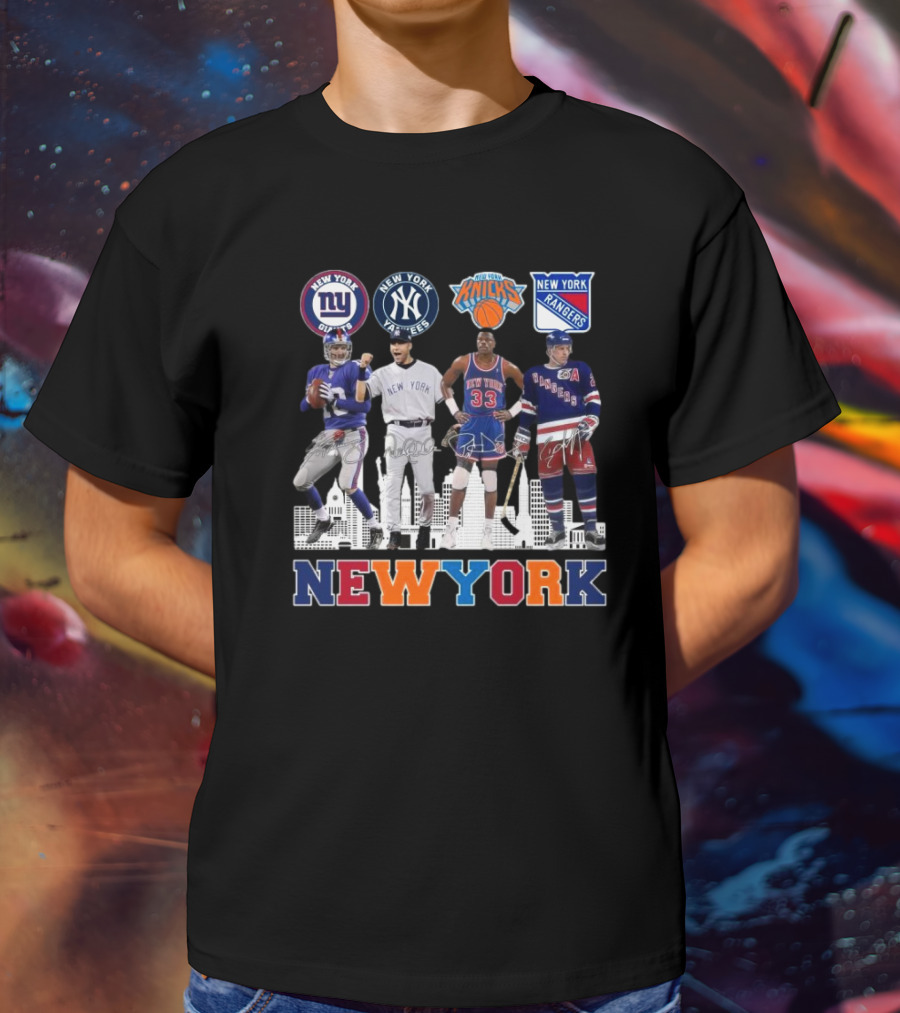 New York Giants Yankees Knicks Rangers Signatures Legend T-Shirt