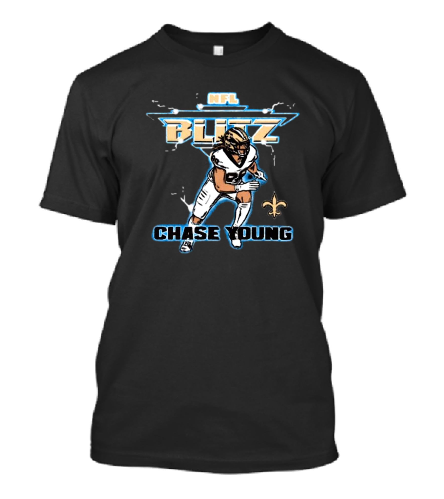 NFL Blitz Chase Young New Orleans Saints Fleur-de-lis T-Shirt