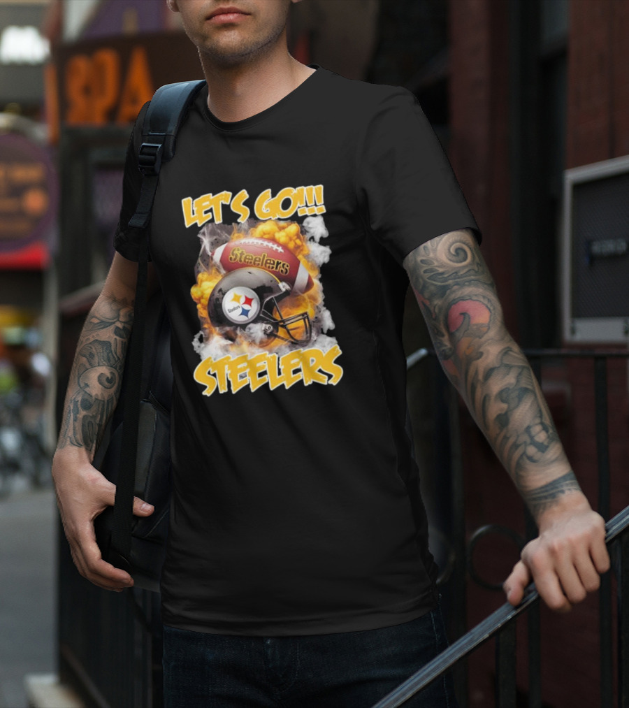Pittsburgh Steelers Vintage Helmets Let's Go Steelers Football Helmets And Smoke T-Shirt