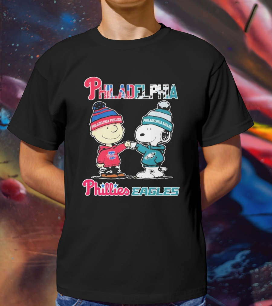 Philadelphia Phillies Eagles Snoopy Charlie Brown Fist Bump Collaboration T-Shirt