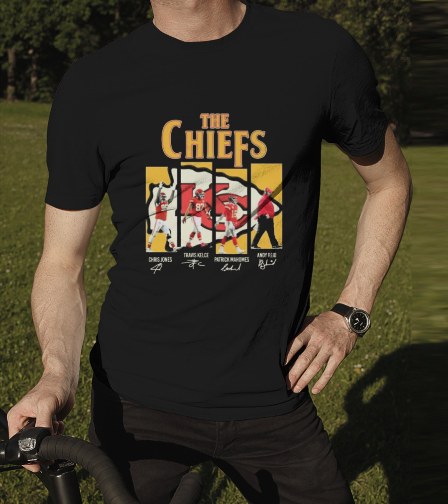 The Chiefs Chris Jones Travis Kelce Patrick Mahomes Andy Reid Signatures T-Shirt