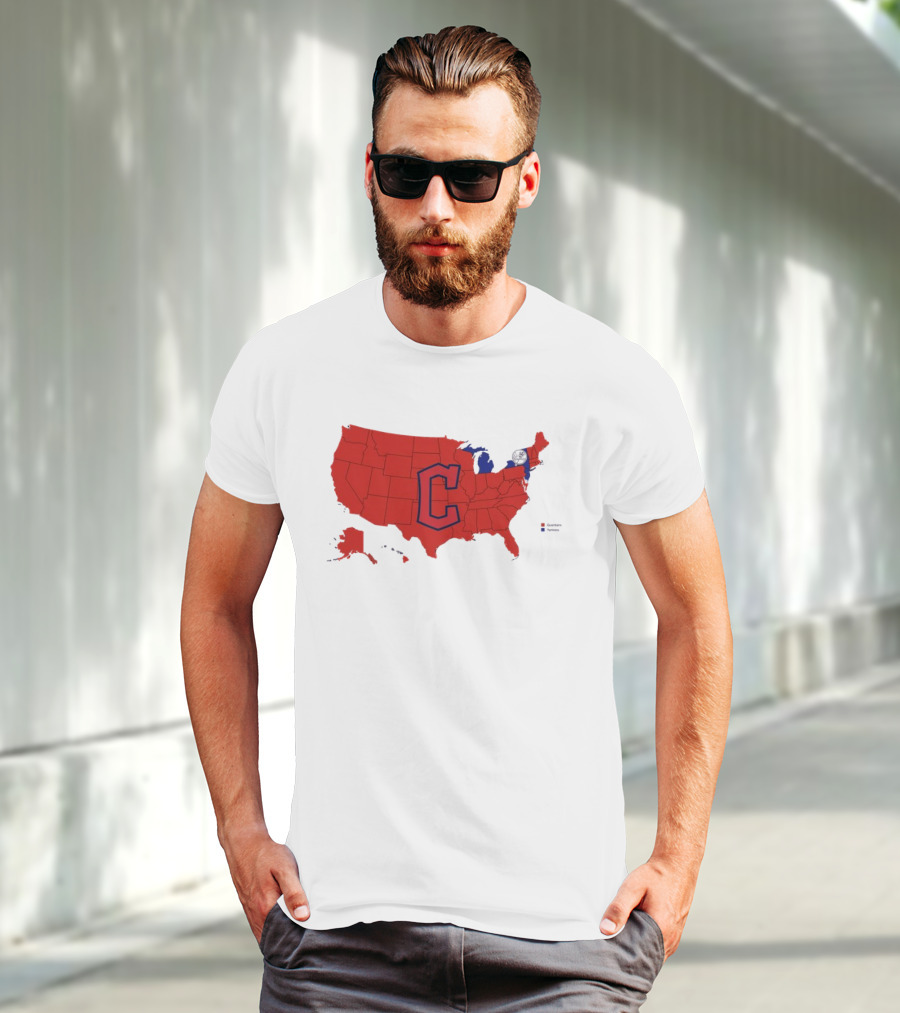 Map Showing Cleveland Guardians Dominance Over New York Yankees In ALCS Fan Support Across America T-Shirt