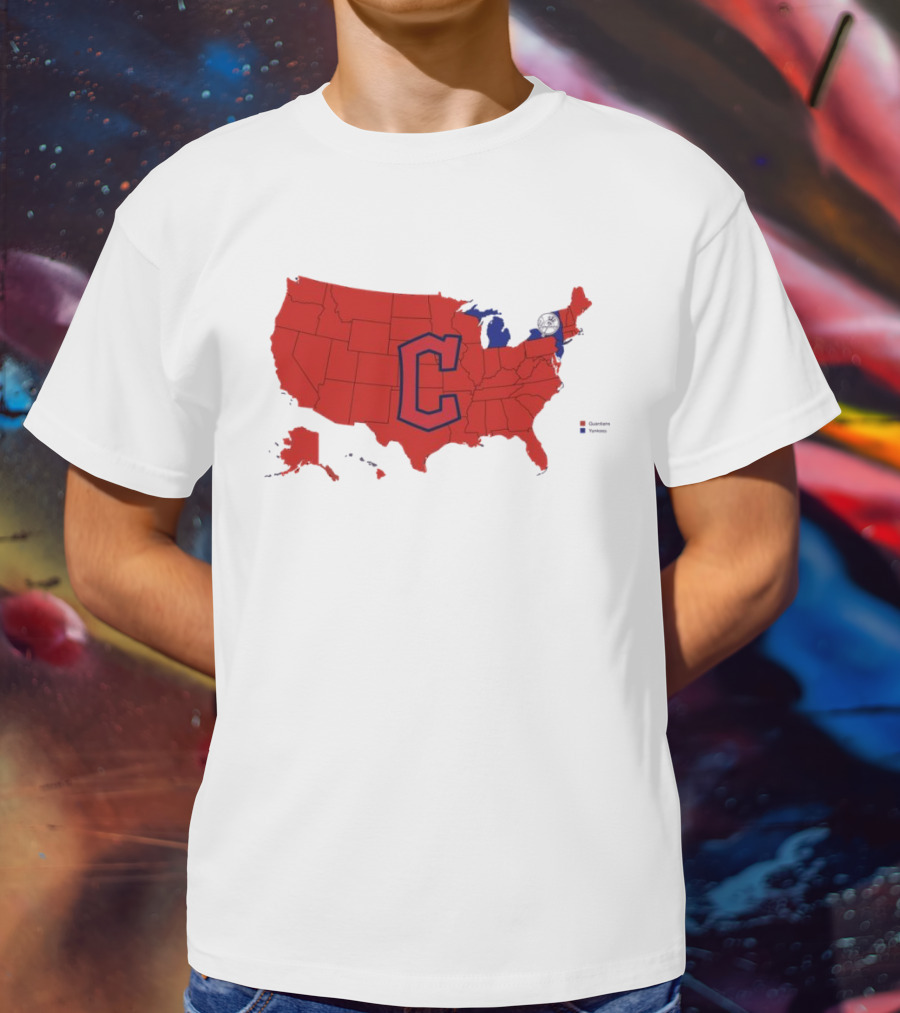 Map Showing Cleveland Guardians Dominance Over New York Yankees In ALCS Fan Support Across America T-Shirt