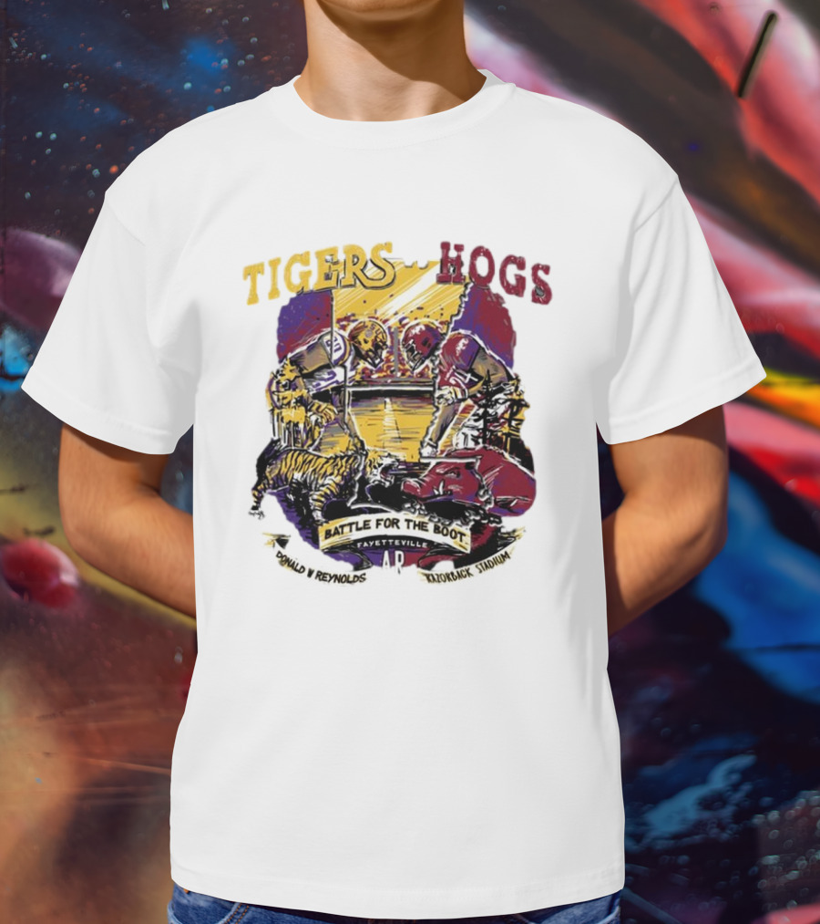 Tigers Vs. Hogs Battle For The Boot Fayetteville Donald W Reynolds Razorback Stadium T-Shirt
