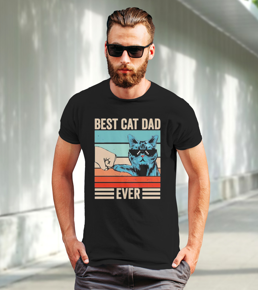 Best Cat Dad Ever Bump Fist With Cool Cat FatherS Day T-Shirt
