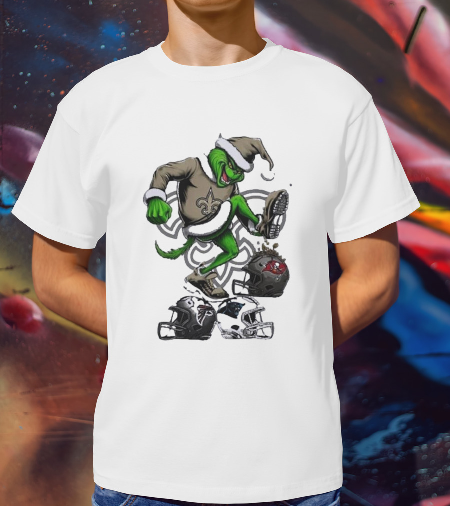 Grinch Crushes Rival NFL Teams In New Orleans Saints Gear T-Shirt