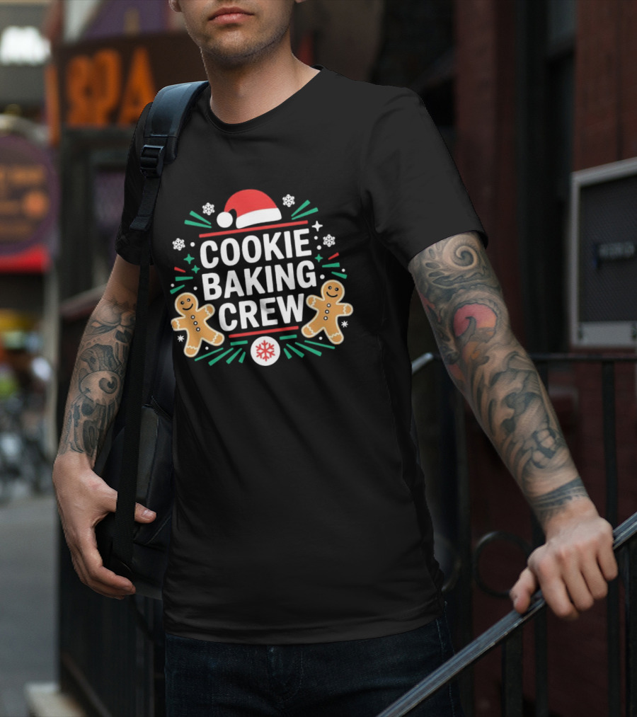 Cookie Baking Crew Christmas Gingerbread Festive Santa Hat Snowflakes T-Shirt
