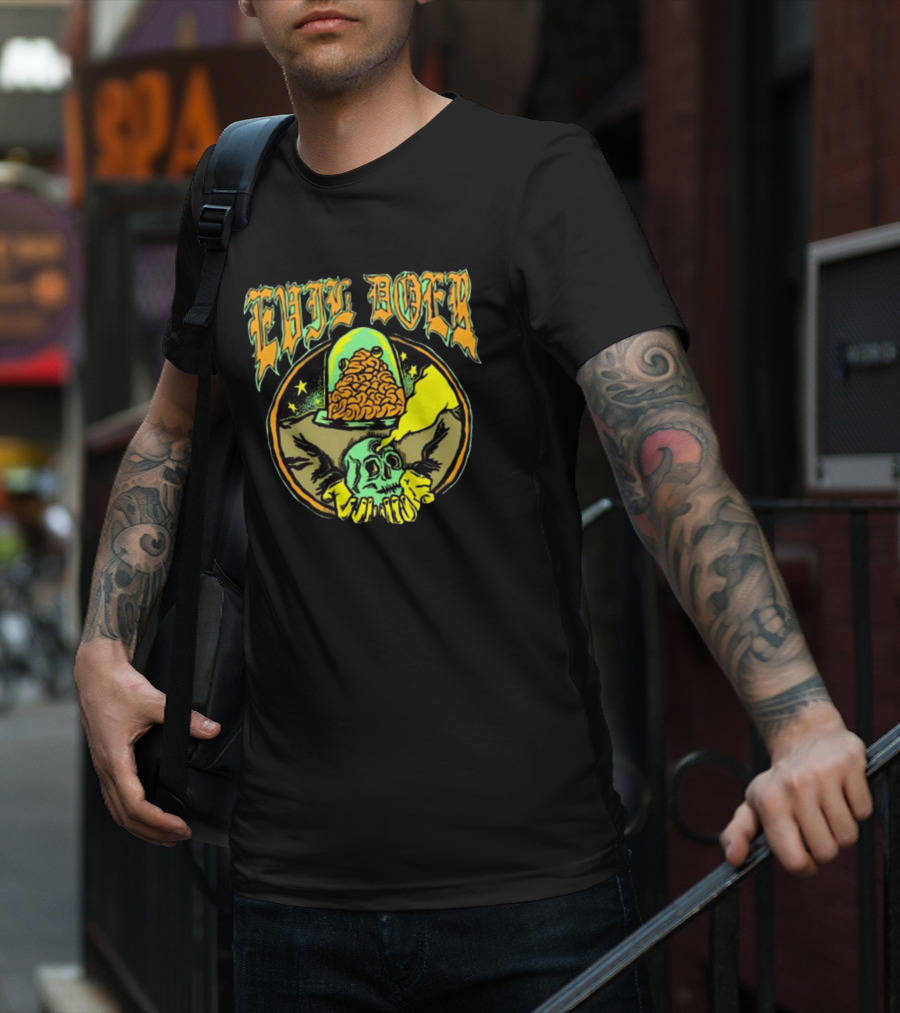 Evil Doer October Monster Skull And Brain In Jar T-Shirt