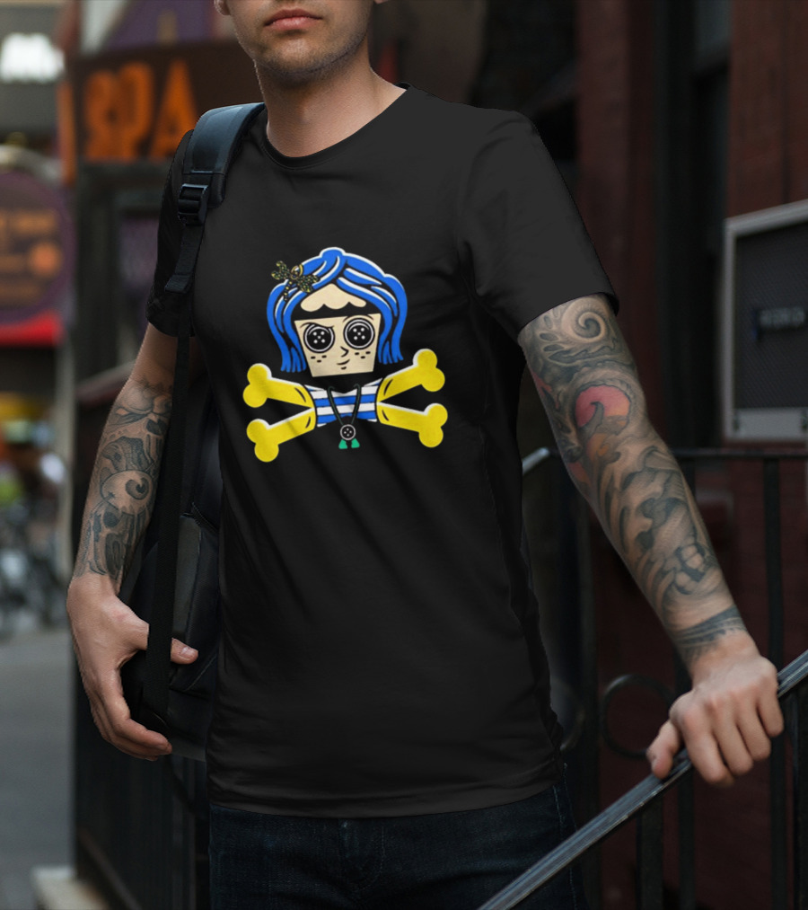 Coraline Inspired Button Eyed Crossbones By Johnny Cupcakes T-Shirt