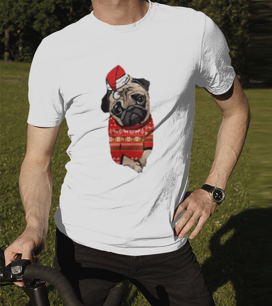Lovely Pug Christmas Sweater Santa Hat Holiday T-Shirt