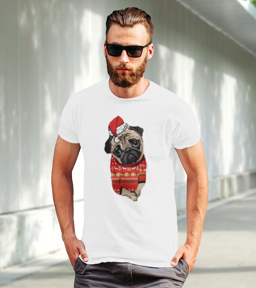 Lovely Pug Christmas Sweater Santa Hat Holiday T-Shirt