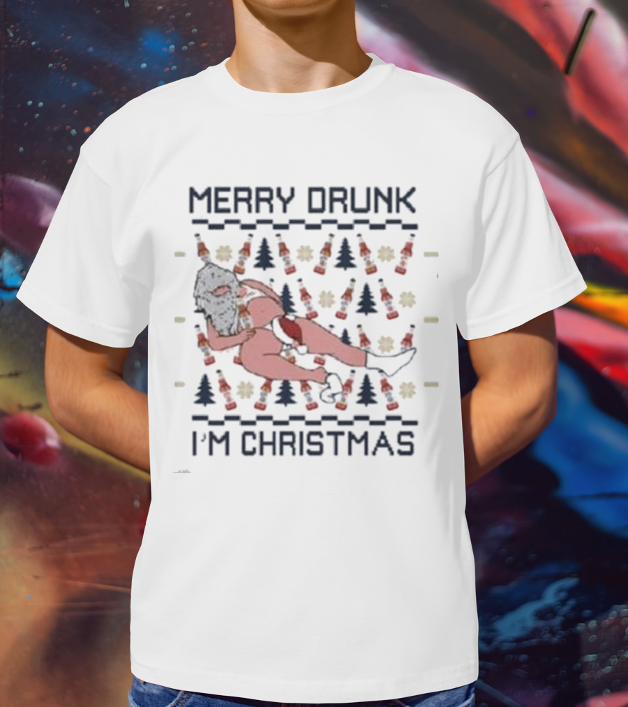 Miller Lite Merry Drunk Santa Ugly Christmas I'm Christmas T-Shirt