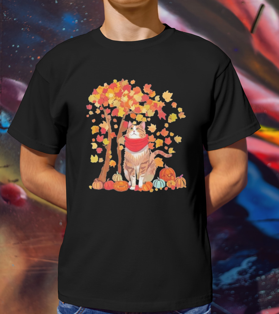 ItS Fall YAll Cat Leaf Fall Tree Hello Autumn Thanksgiving Pumpkin Scarf T-Shirt